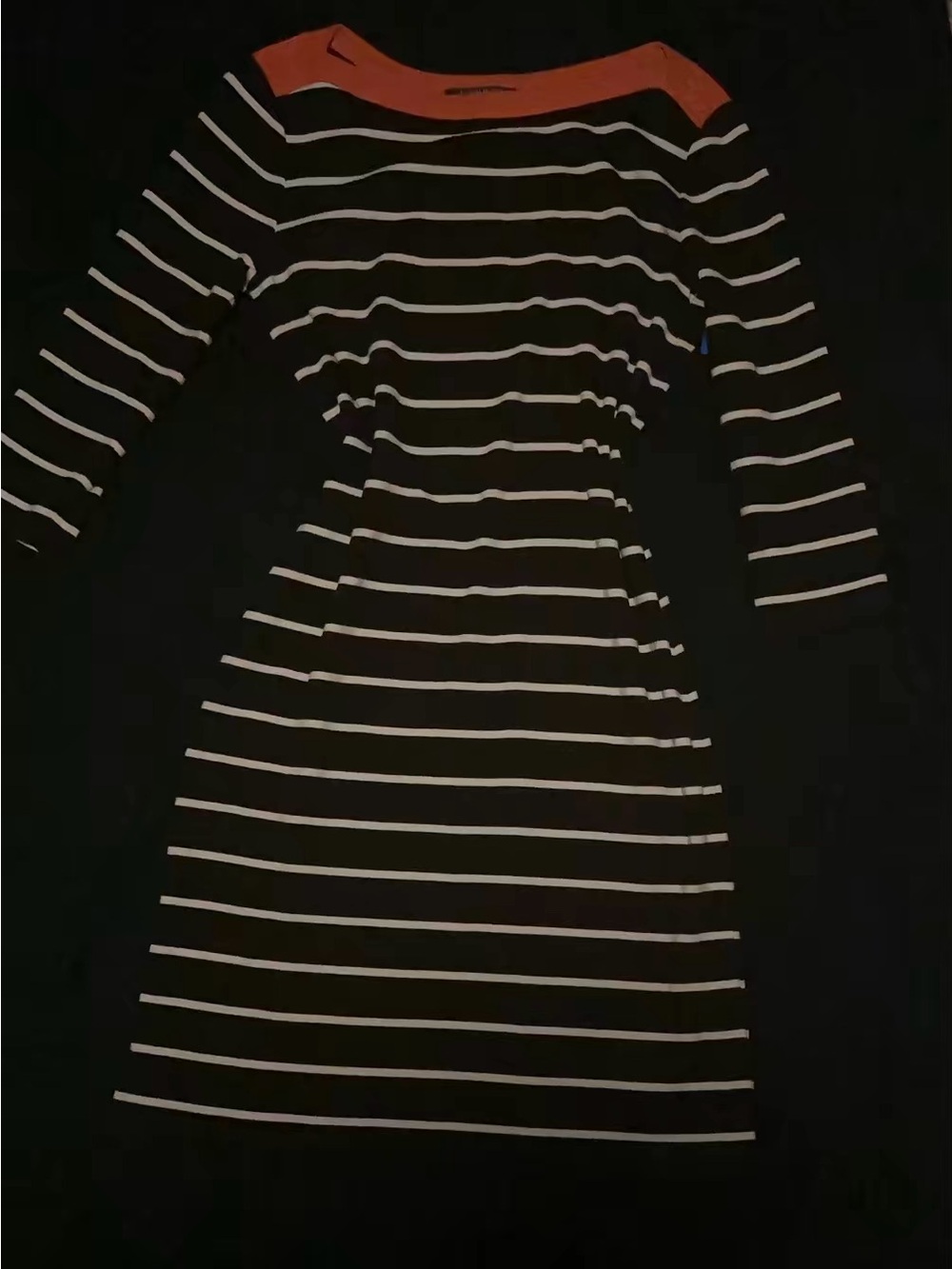 Ralph Lauren Black and White Striped Long-Sleeve Dress with Coral Neckline